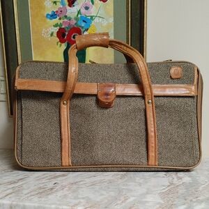 FINAL $ Vintage Hartmann Brown Tweed and Leather Carry-On Luggage
